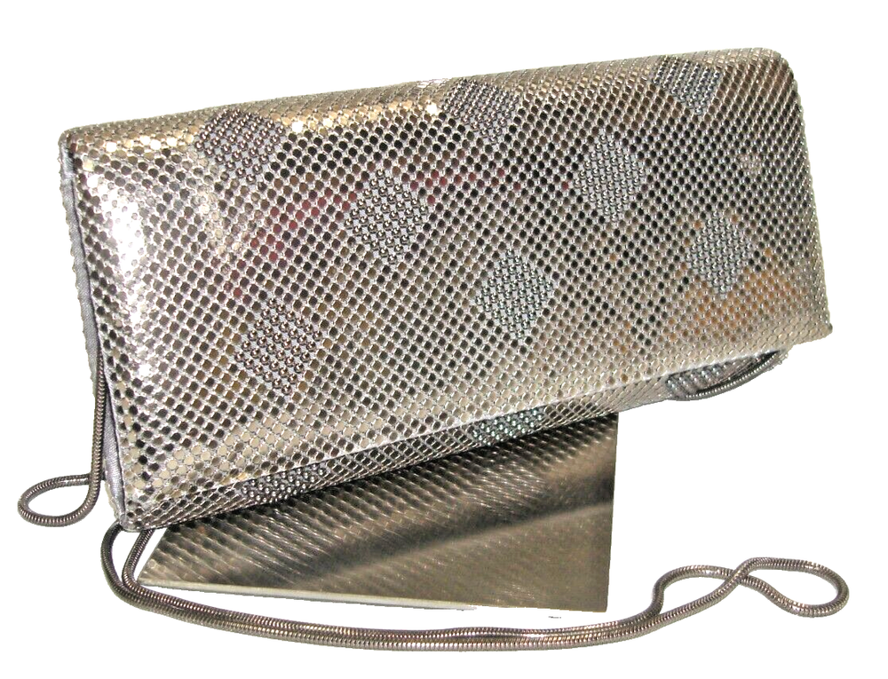 Vintage Vanessa Silver Mesh Evening Clutch Shoulder Bag with Raised Design NWT  
