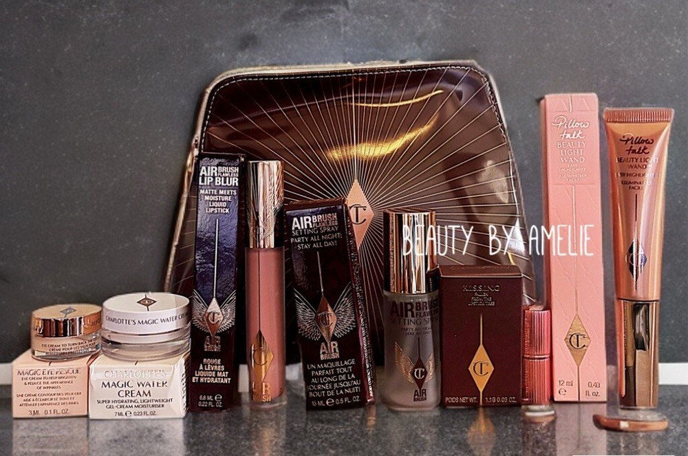 Charlotte Tilbury Makeup NEW 6 LOT Setting Spray Lipstick Light Wand Cream & Bag