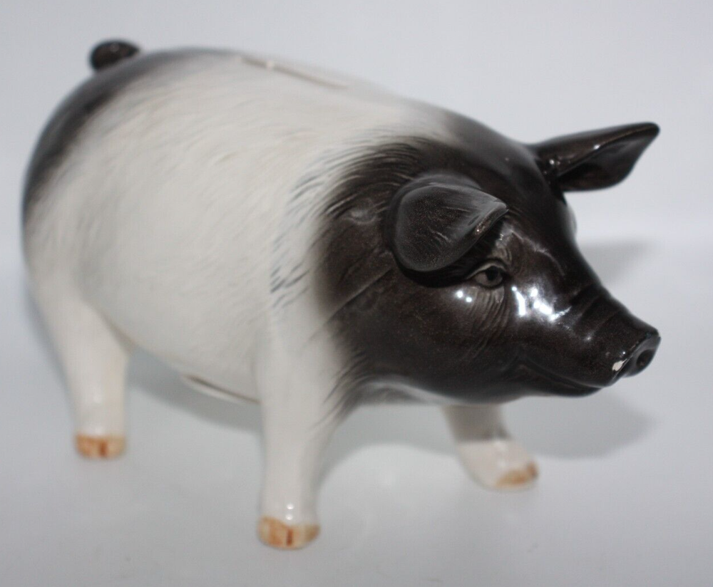 Vintage Genuine Otagiri Handpainted Piggy Bank Black White Pig Ceramic 7