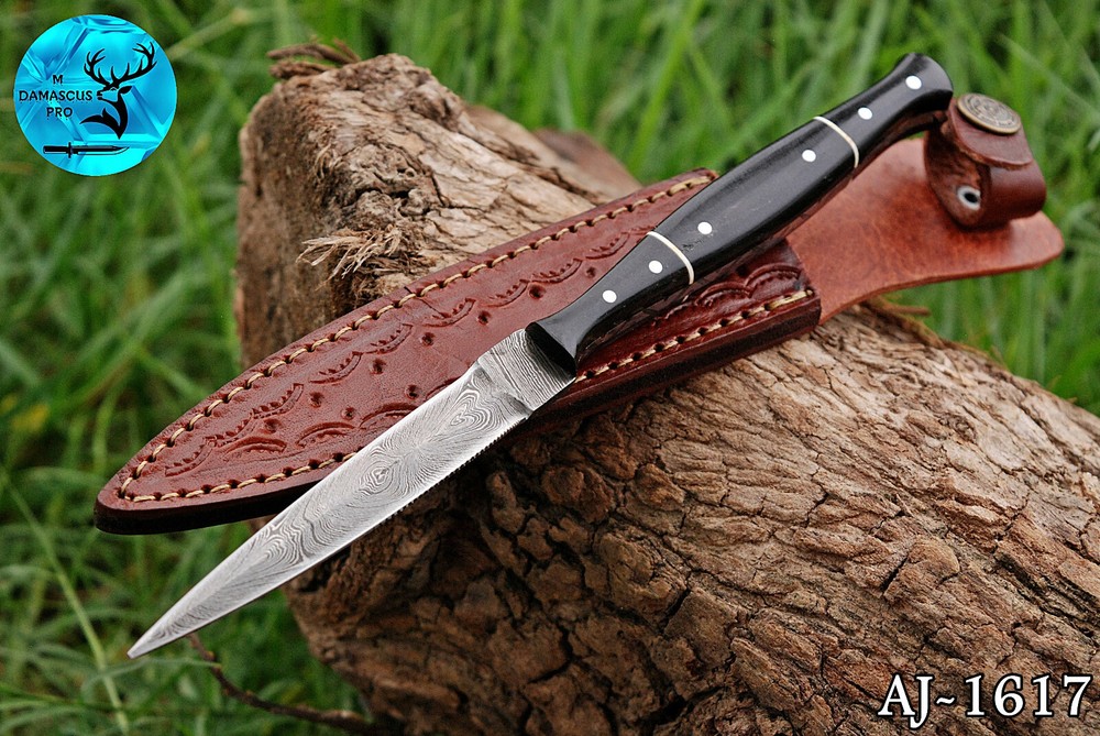 CUSTOM HANDMADE FORGED DAMASCUS STEEL BOOT KNIFE HUNTING SURVIVAL EDC KNIFE 1617