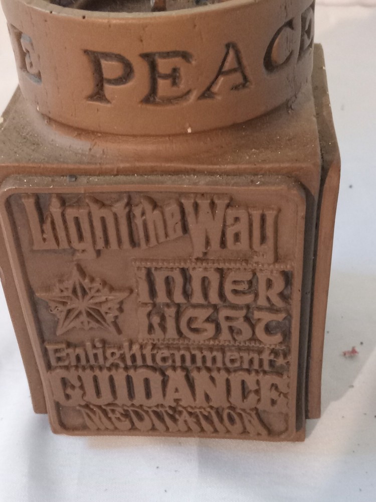 Holiday Candle Holder Peace 1977 Abbey Press Spiritual Carved Word 5' T 3