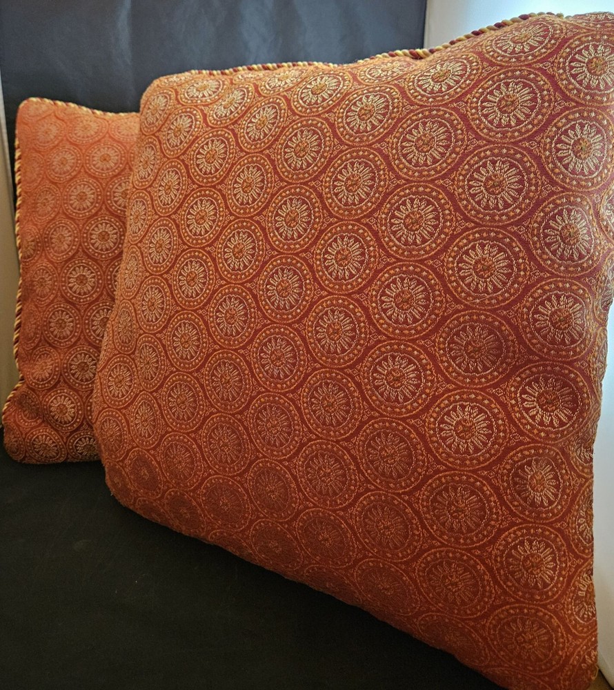 Pair Of Pier 1 Down Throw Pillow Reversible Medallion Striped Brocade 18