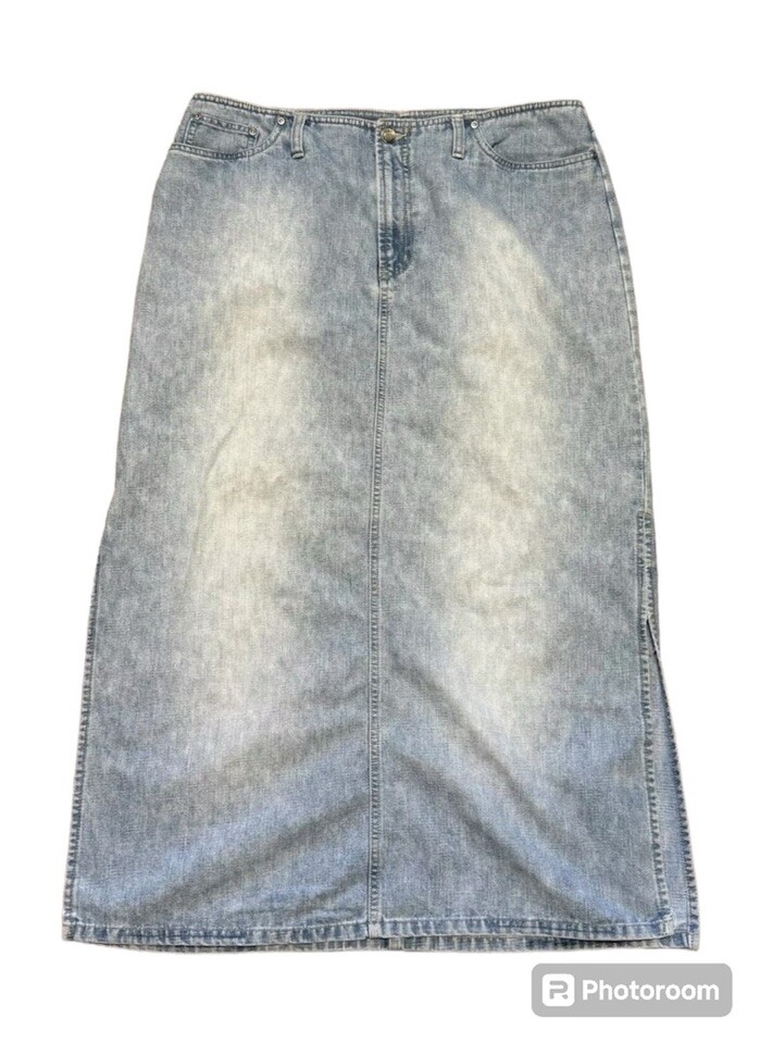 Faded Glory VTG 90s Denim Maxi Skirt Slit Sides Light Wash Modest 14 Y2K