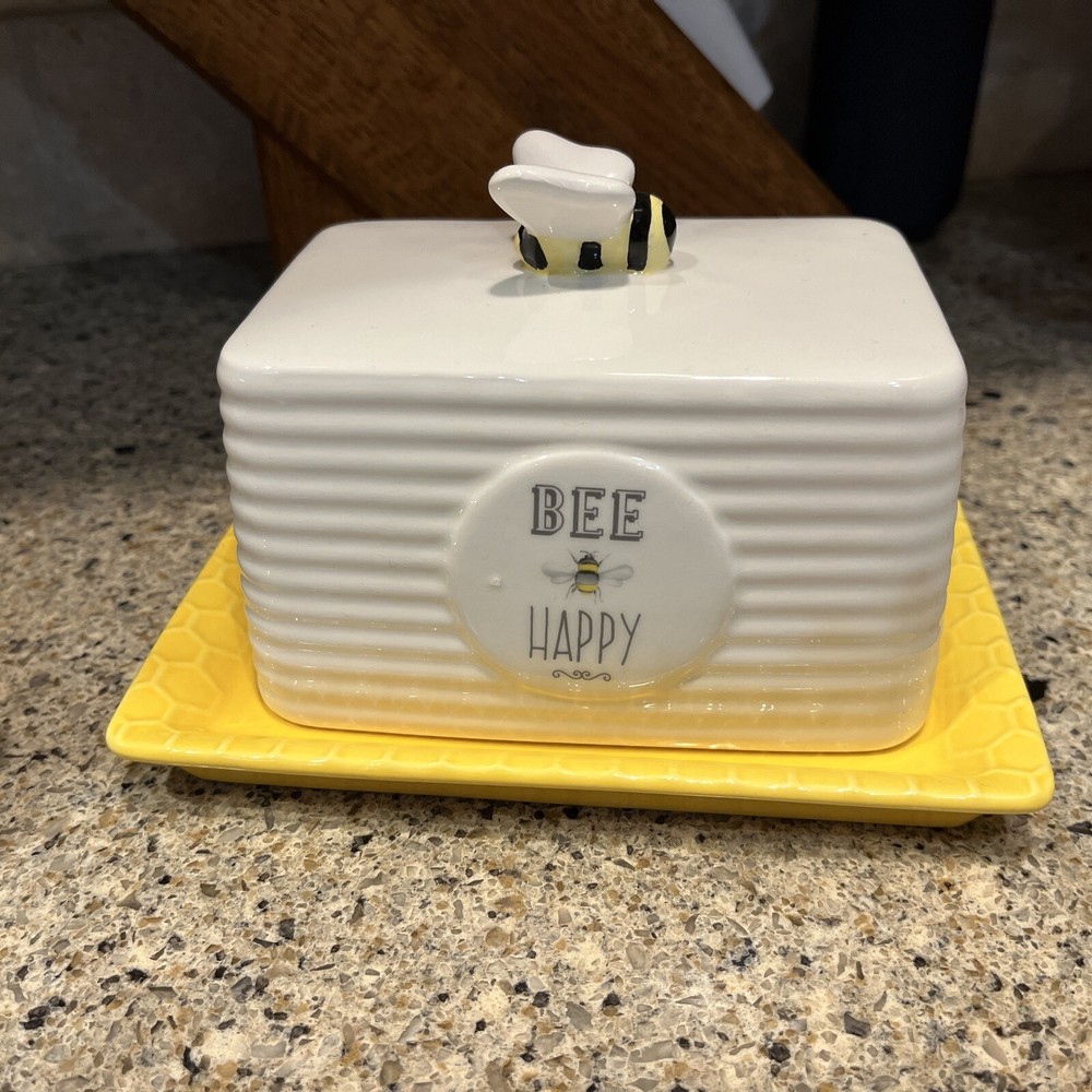 The English Tableware Company plato de mantequilla cubierto de abejas abeja de verano amarillo-image