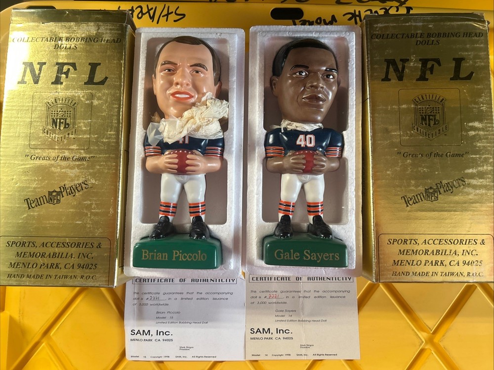 Chicago Bears SAM Bobblehead Gale Sayers and Brian Piccolo Limited Edition 2221 of 3000