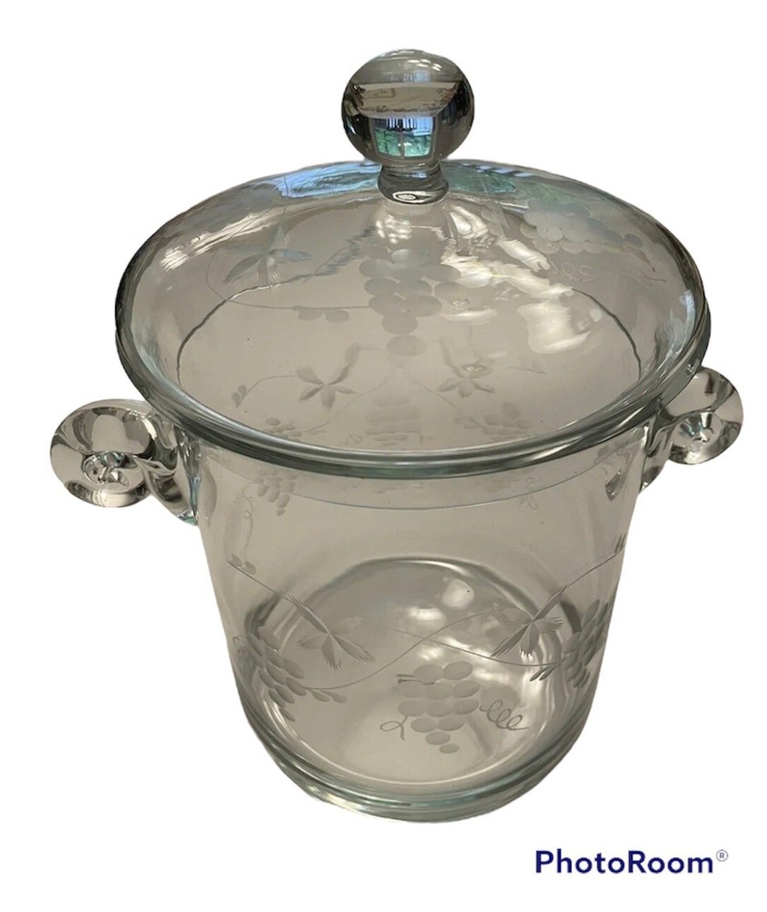 Crystal Lidded Ice Bucket Floral Etched With Handles CASAFINA Made In Romania