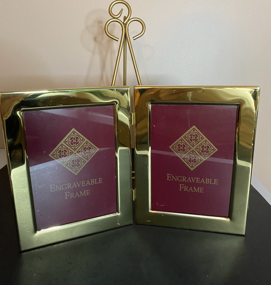 Solid Brass Double Photo Folding Frame Gold For 8x5” Engrave able Heavy