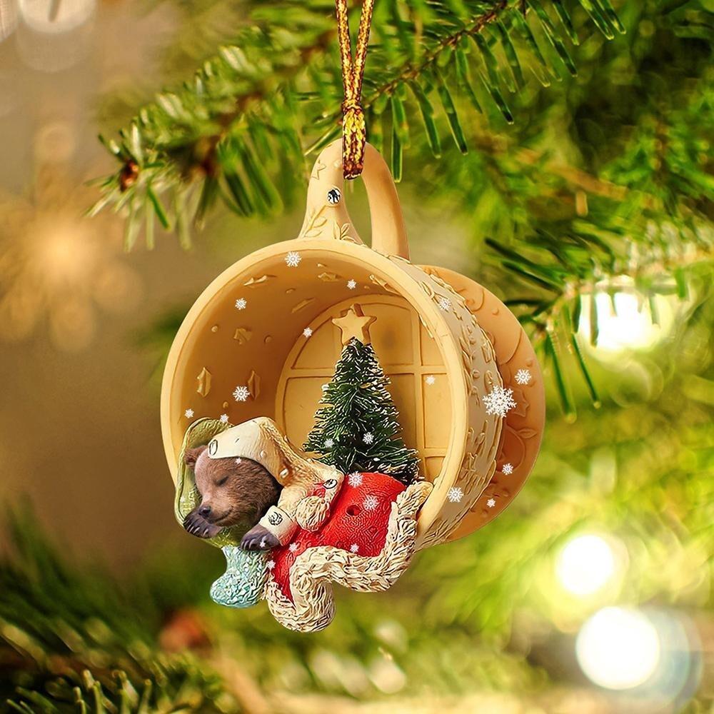 Lovely Bear Sleeping Tiny Cup Car Ornament  Bear Christmas Ornament Xmas Gift