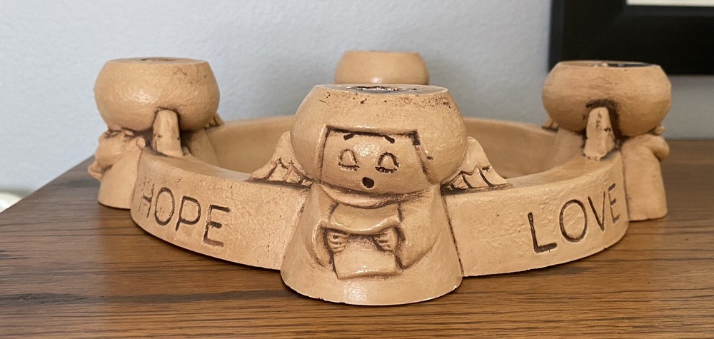 Vintage Abbey Press Advent Wreath Candle Holder Angels Love Peace Hope Joy-image