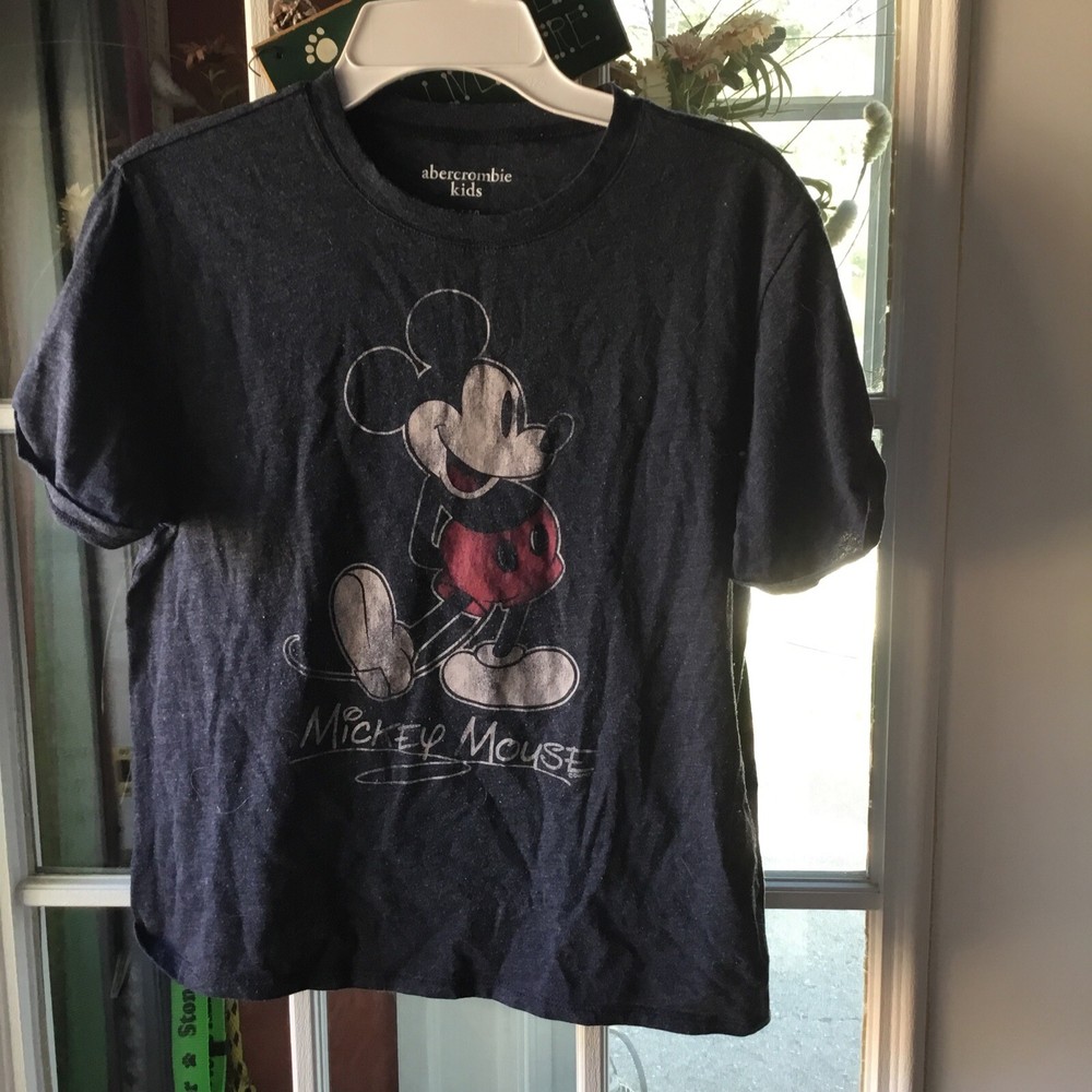 Girls Abercrombie Heather Charcoal Gray Mickey Mouse T Shirt Top Size 9 10-image