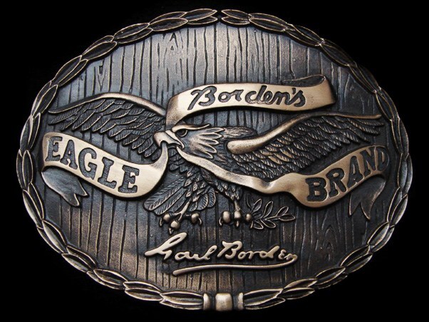 KL19147 VINTAGE 1970s ***BORDEN'S*** EAGLE BRAND MILK SOLID BRONZE BELT BUCKLE
