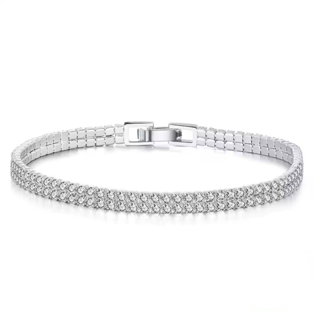 Silver Plated Imitation Diamond Tennis Bracelet for Women Bridal Wedding
