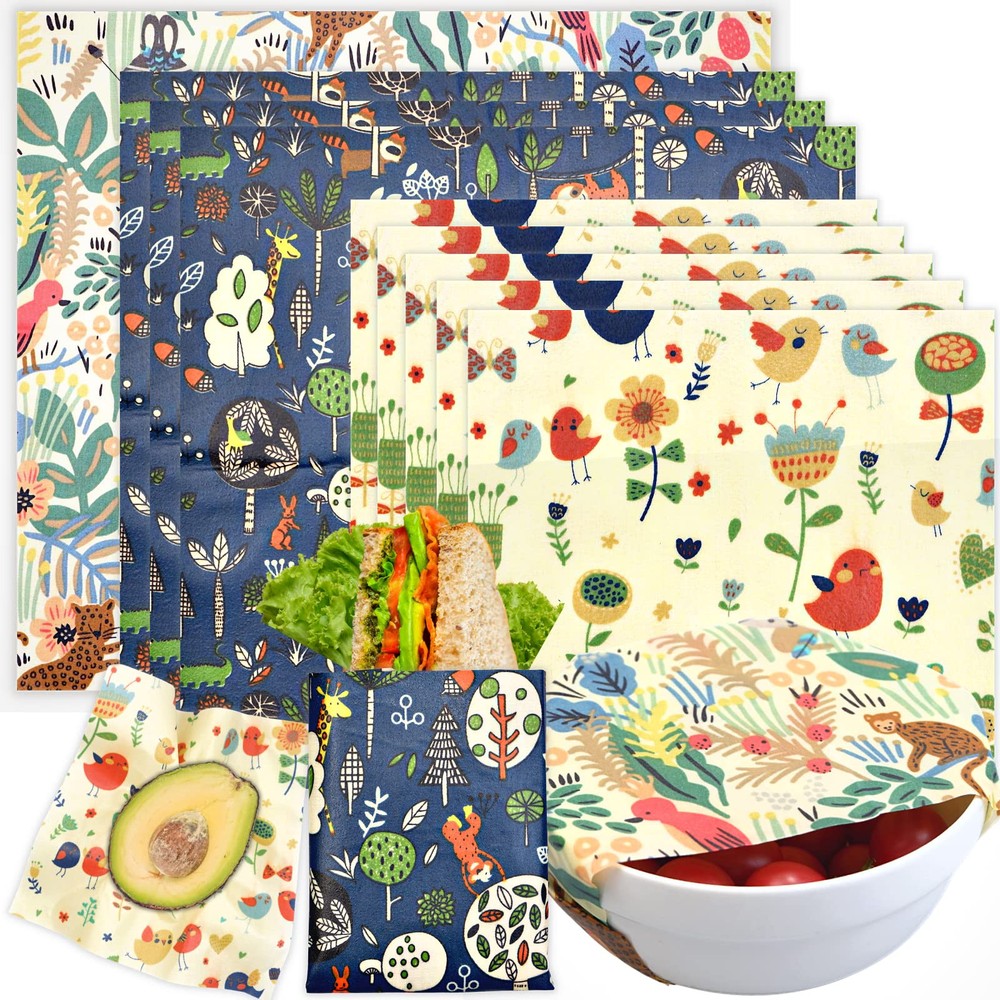 Envoltura de cera de abejas reutilizable - Paquete de 9 envolturas de cera de abejas para alimentos alimentos alimentos ecológicos de cera de abejas-image