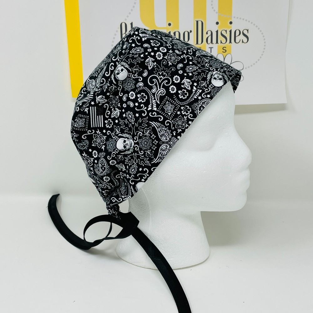 Biker - USA Flag - Skull Unisex Skull/Chemo Surgical Scrub Hat/Cap