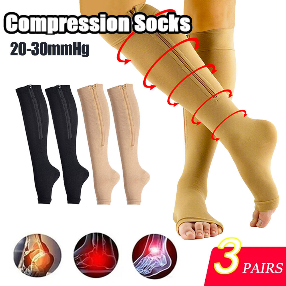 Athletic Long Socks, 3Pairs Compression Socks for Nurse Edema Diabetic Travel