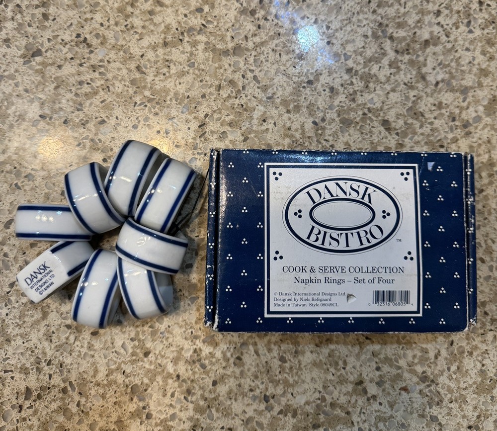 Dansk Bistro Napkin Rings Set Of 12 Blue Stripe Christianshavn