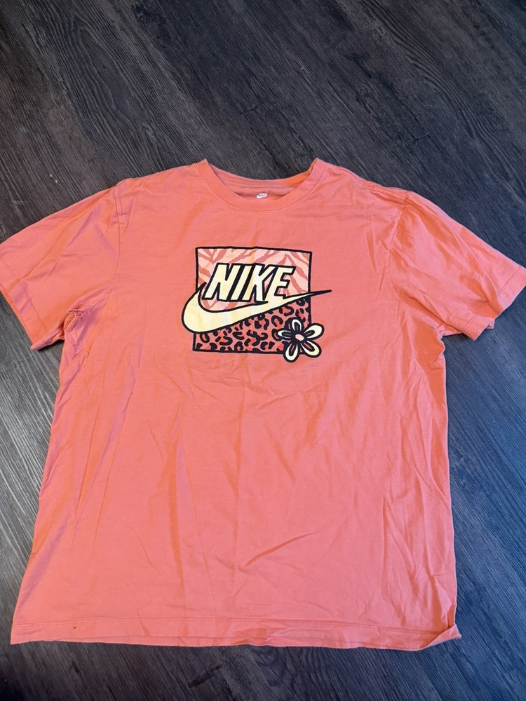 Nike Mens Orange Logo Print Short Sleeve Crew Neck Pullover T Shirt Size Large