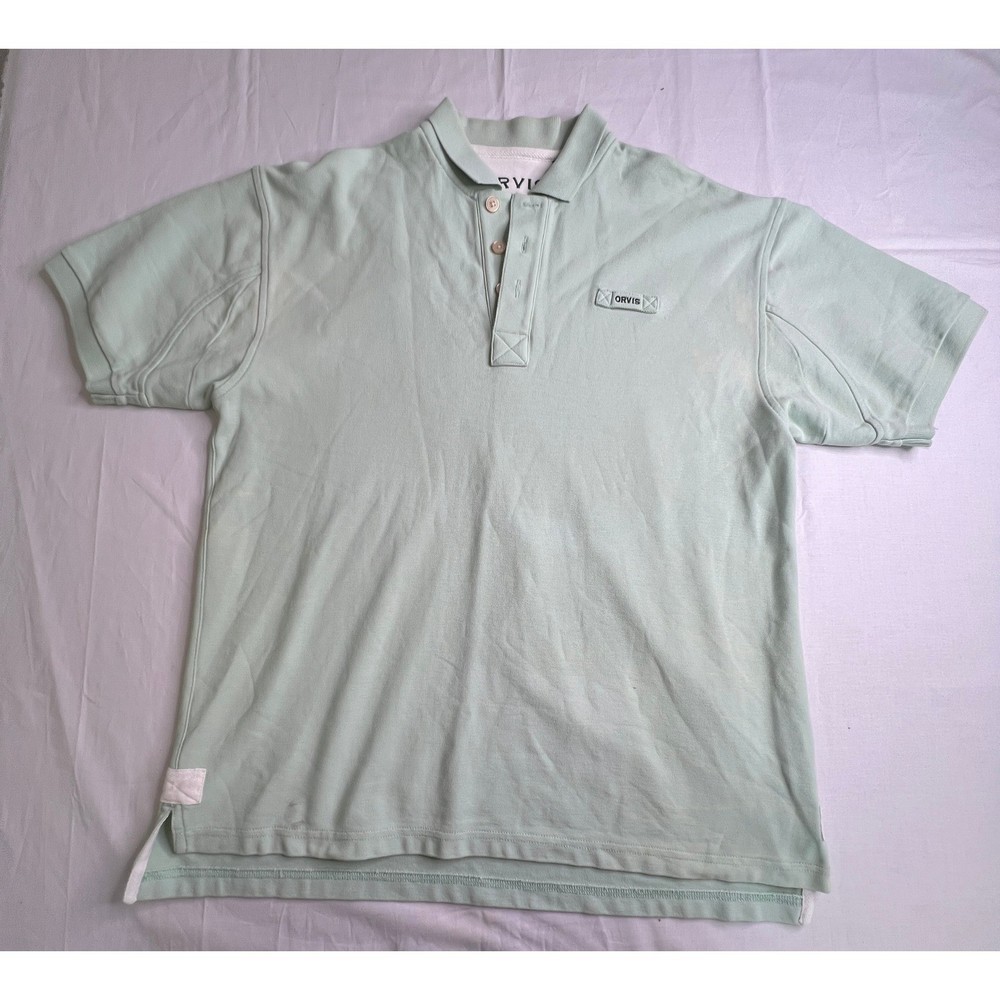 Orvis Mens L Polo Shirt Short Sleeve Green Cotton Casual Golf Sport