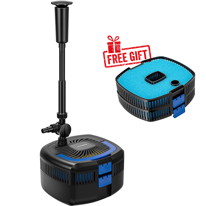 4-in-1 Pond Filter System Kit 1370GPH Water Pump w/ Filter, Fountain & 13W Light