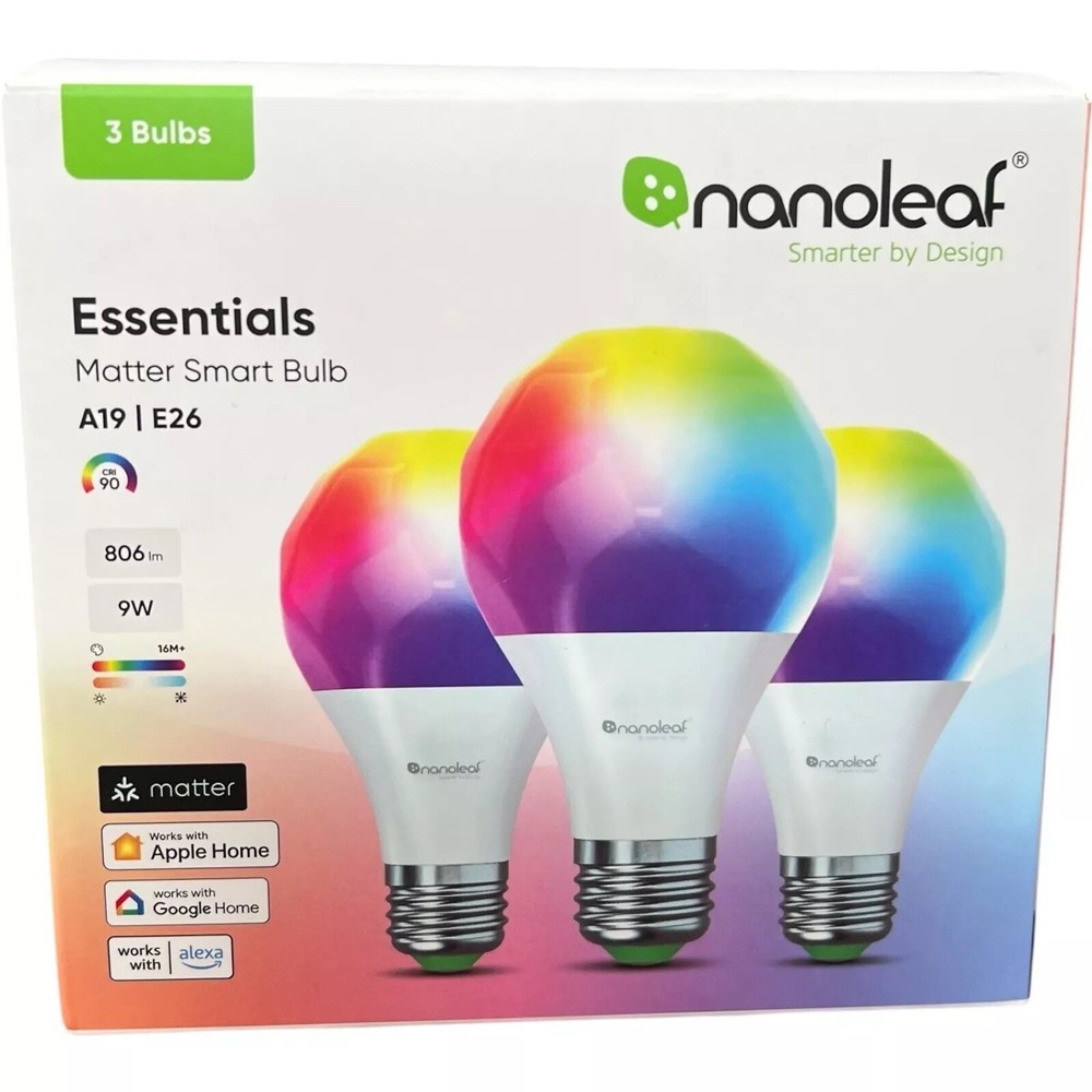 Nanoleaf Essentials Smart Color-Changing Light Bulbs (60W) App & Voice Control