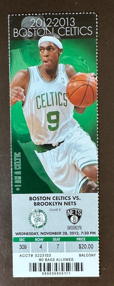 Boston Celtics 11/28/2012 NBA ticket stub vs Brooklyn Nets