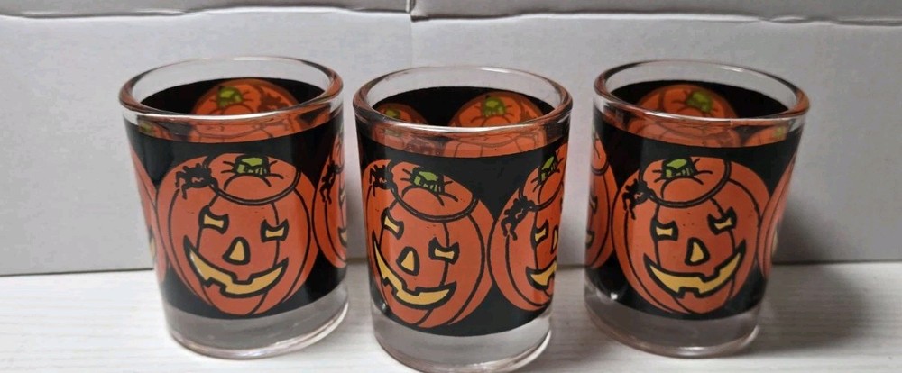 Vintage Indiana Glass Halloween Jack-O-Lantern Votives Set of 3 TB61