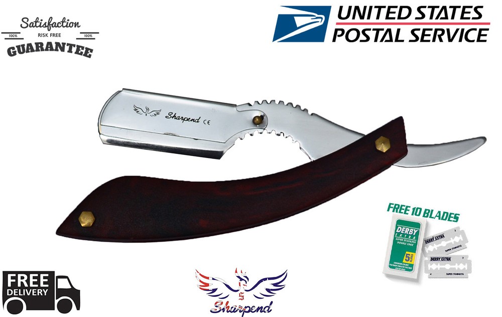 Classic Straight Steel Edge Barber Razor Folding Shaving Knife+ 10 pcs Blades US