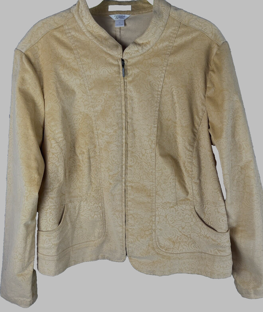 Christopher & Banks Women's Fitted Jacket Blazer Cotton Embossed Floral Fabric