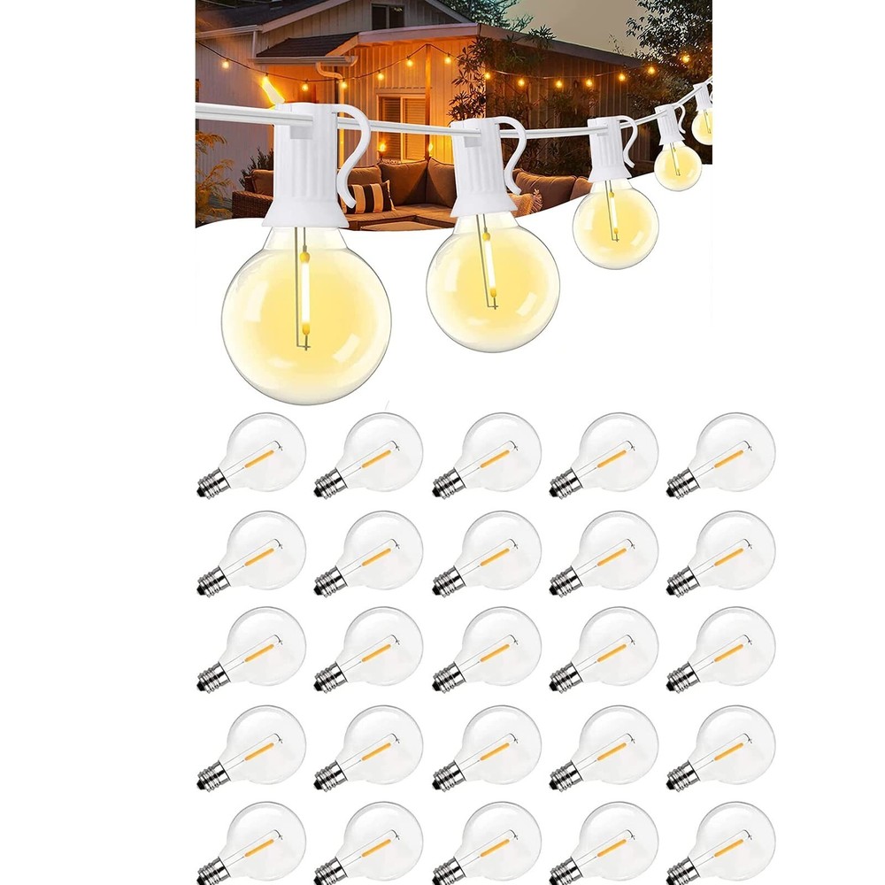 25ft Solar LED Outdoor Patio String Lights with 27 Warm White Bulbs-image