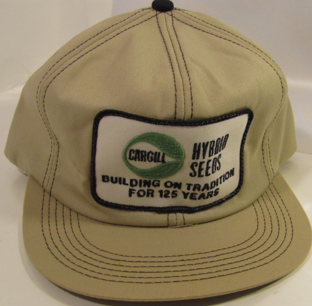 K-Products Cargill Hat Mens Hybrid Corn Seeds Patch Logo Vintage Beige Black Cao