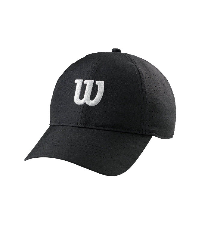 Wilson Ultralight Tennis Cap White Logo Black Baseball Hat Adjustable Strap NWT