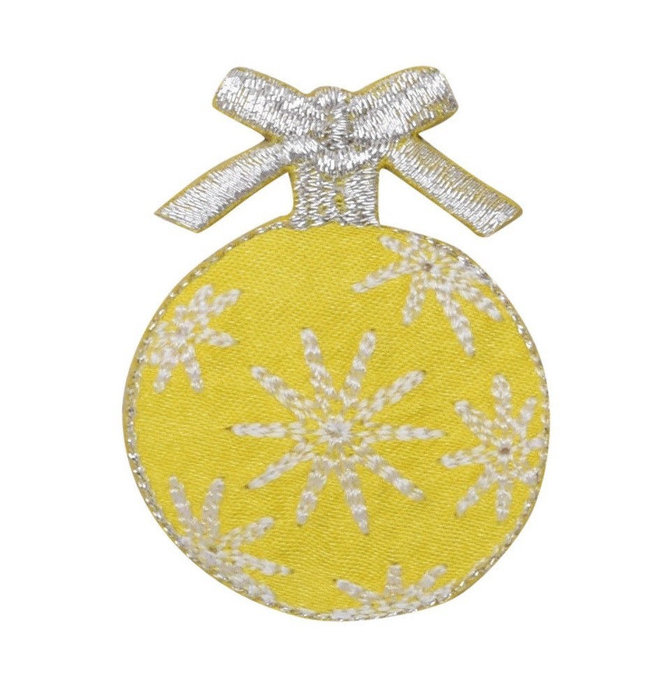 Festive Yellow Christmas Ball Iron-On Patch for Holiday Decor