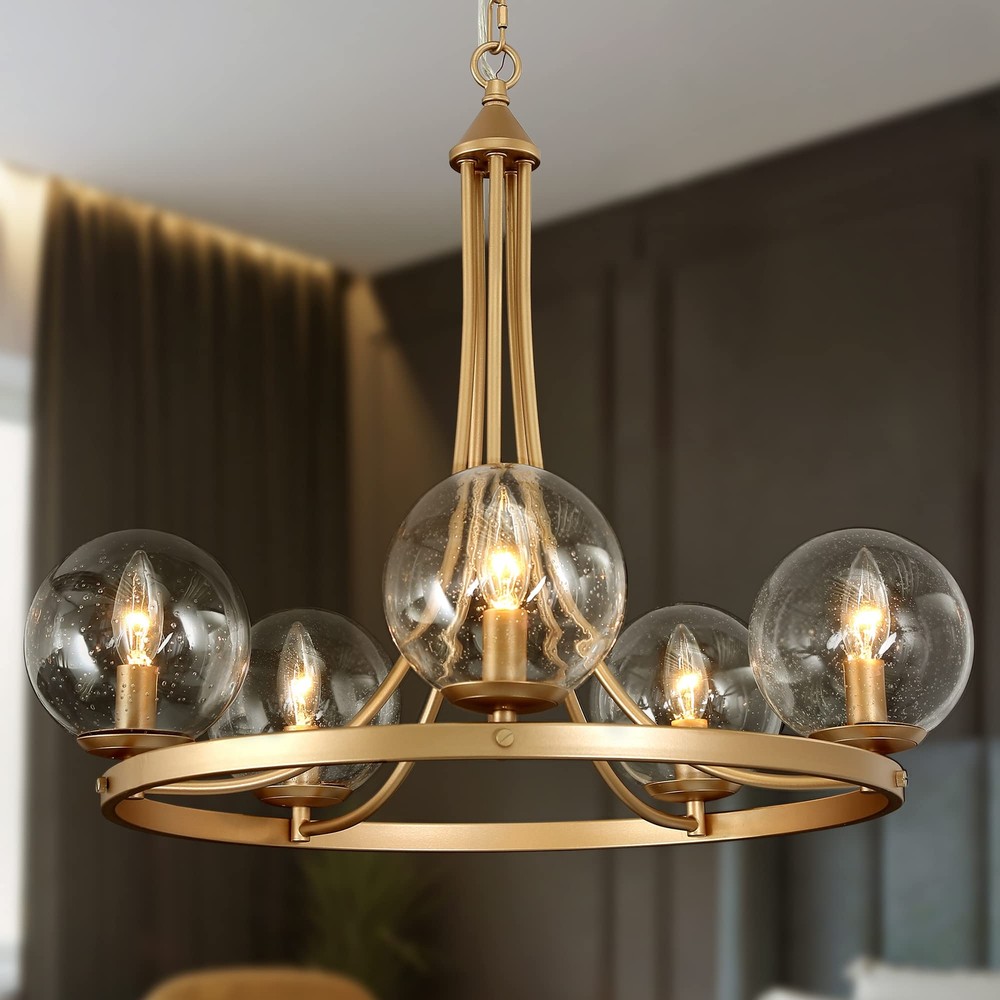 Durent Lighting Modern Chandelier Pendant 5 Seeded Glass Globe Shades for Din...