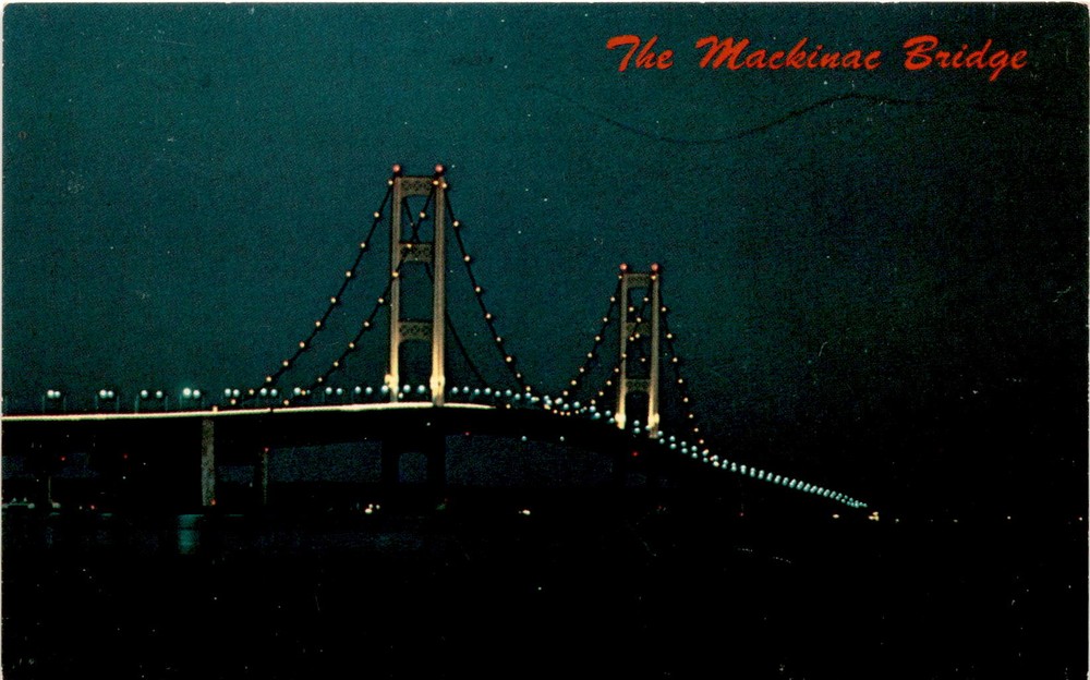 Mackinac Bridge, Superior, Michigan, Huron, Mackinac Straits Bridge, Postcard
