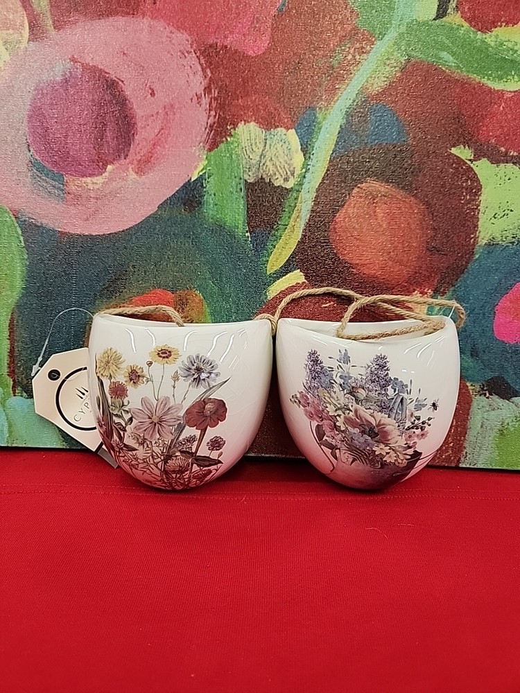 HANGING WALL PLANTERS Set Of 2 Ceramic Water Can Flowers New With Tags