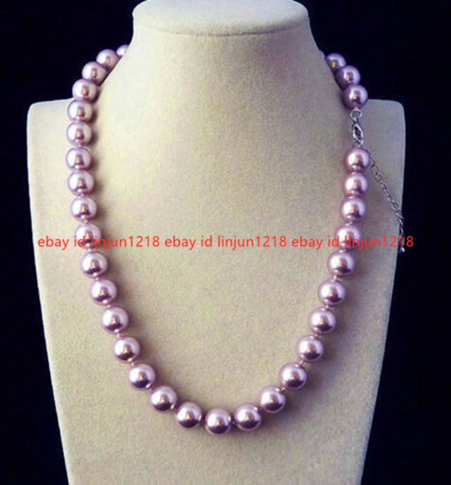 12mm AAA Purple South Sea Shell Pearl Beaded Knot Necklace 16-28 Inch-image