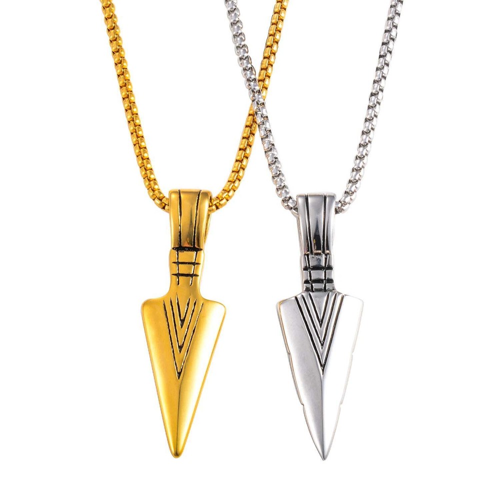 Men‘s Stainless Steel Gold Silver-Color Spear Pendant Necklace Accessories For M