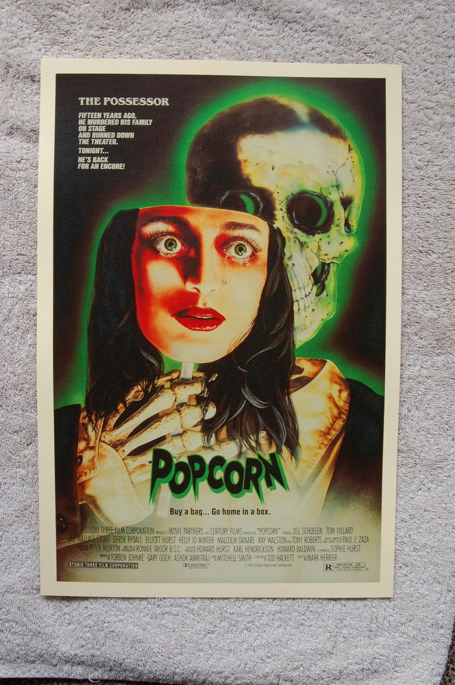 Vintage Popcorn Movie Poster Featuring Jill Schoelen and Tom Villard