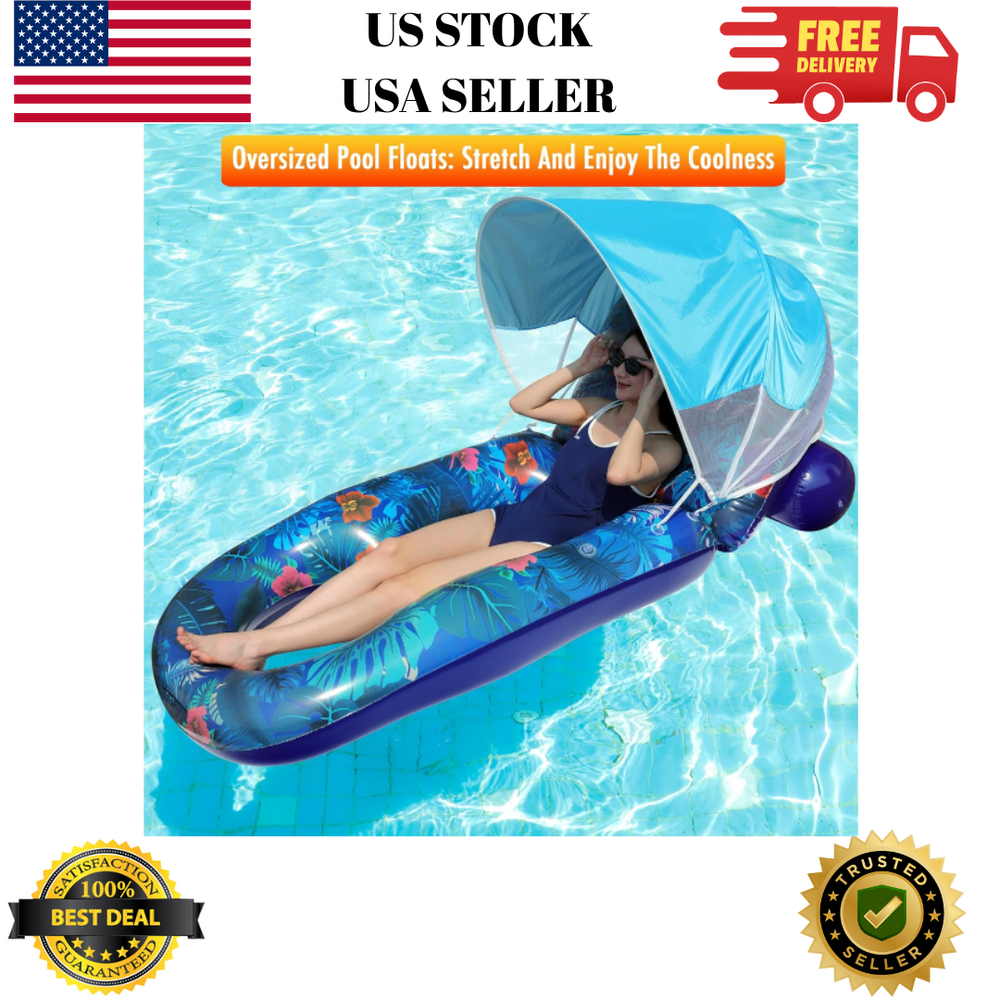 Extra Large Pool Float Lounger with Adjustable Canopy for Adults