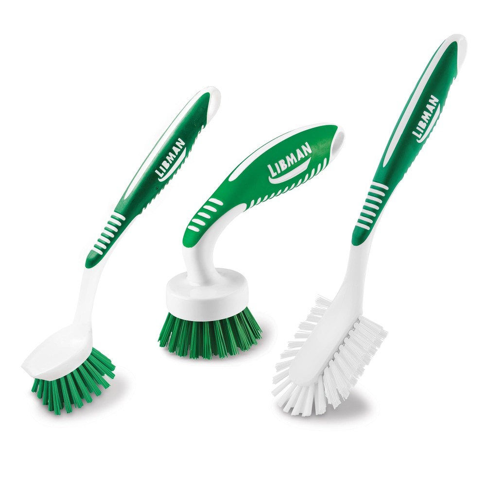 Green & White Cleaning Brush Kit, 3-Piece Set, All-Purpose Brushes for Kitche...