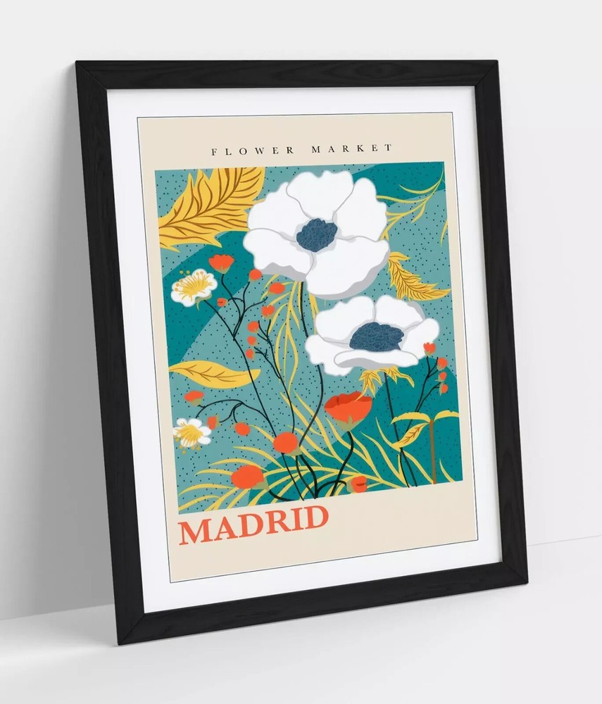 FLOWER MARKET MADRID FLOWERS FLORAL FRAMED ART PICTURE POSTER PRINT DECOR