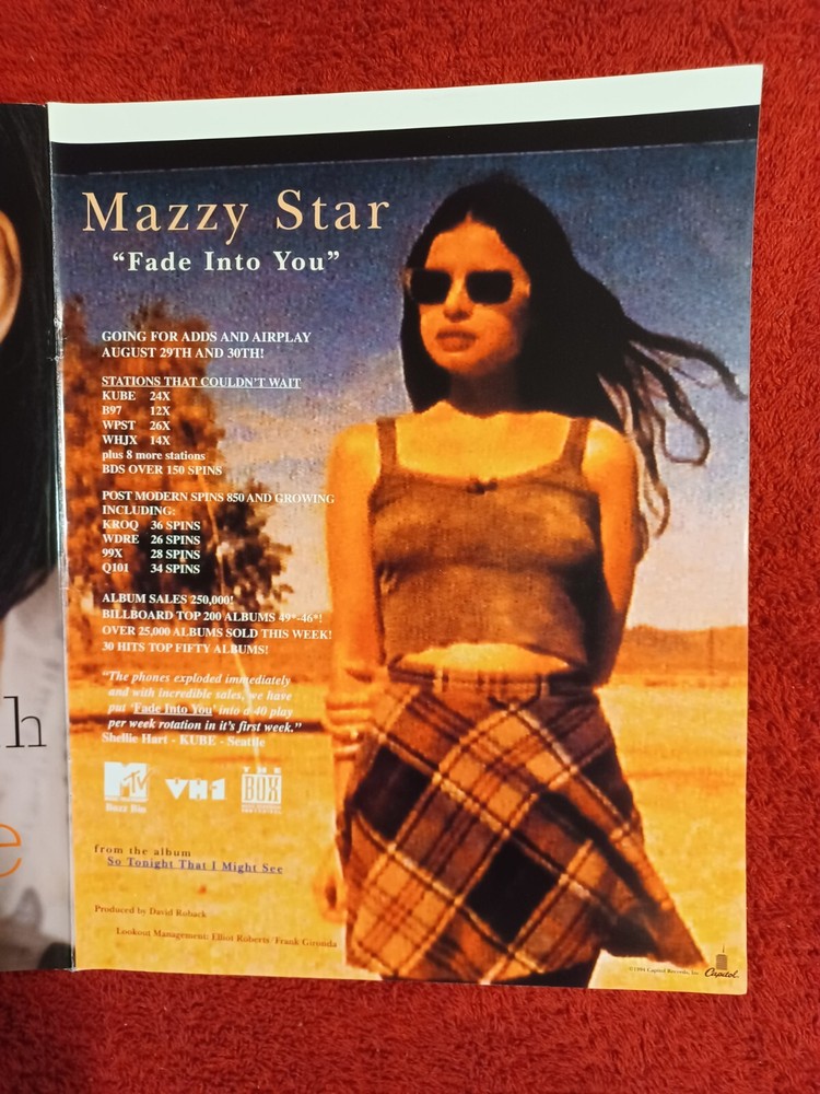 MAZZY STAR - 1994 US Full-Page Ad 'Fade Into You ' Single Release Ad (HITS Mag.)