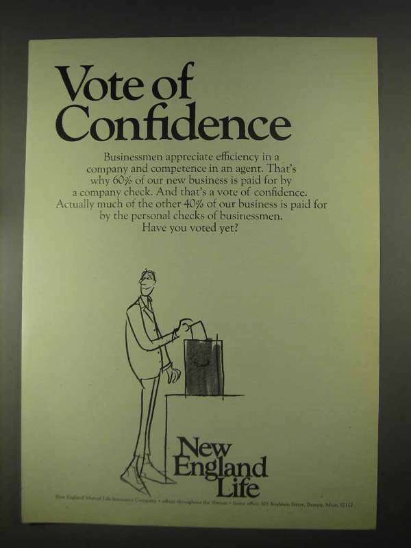 1967 New England Life Ad - Vote of Confidence