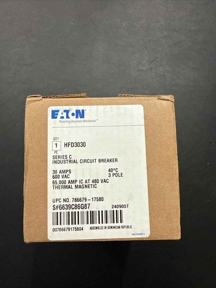Eaton HFD3030 Series C, 3 Pole, 30 Amp, Circuit Breaker
