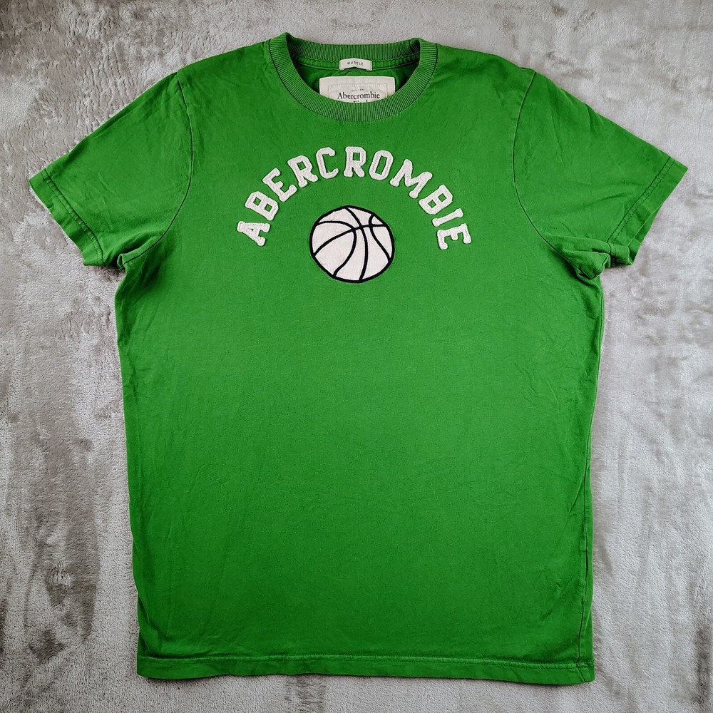 Abercrombie Fitch T-Shirt Spellout Patch Embroidered Mens 2XL Muscle Green Y2K-image