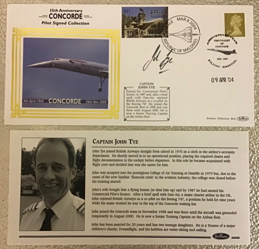 35th Anniversary AA Concorde Hand Signed by Captain John Tye FDC Pilot Collectible-image