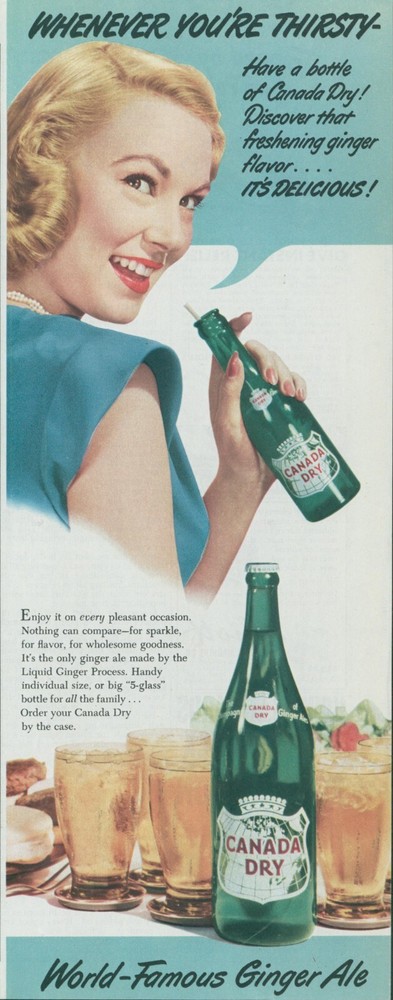 1949 Canada Dry Ginger Ale Vintage Straw Bottle Ad Featuring Woman for Pleasant Occasions C22