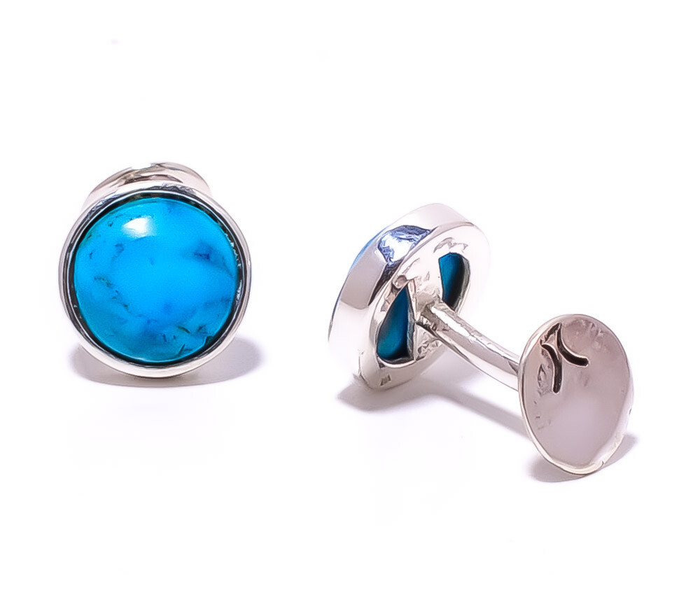Magnesite Turquoise Gemstone 925 Sterling Silver Bali Cufflink Men's Jewelry T36