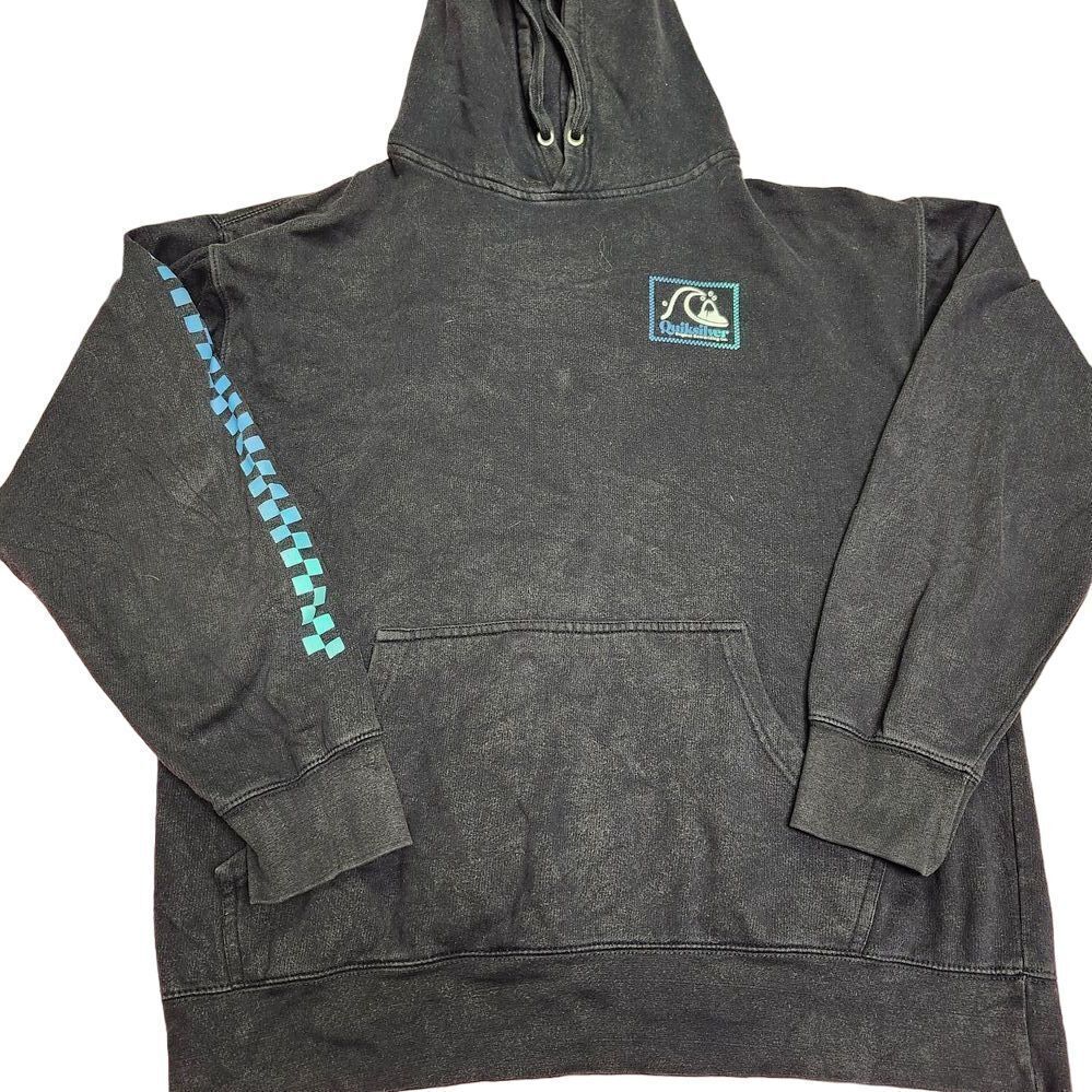 Quiksilver Vintage Checkerboard Hoodie Skateboarding Surf Sweatshirt Black