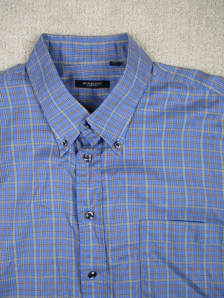 Burberry London Novacheck Blue Plaid Shirt Men's XL Long Sleeve Button Up USA
